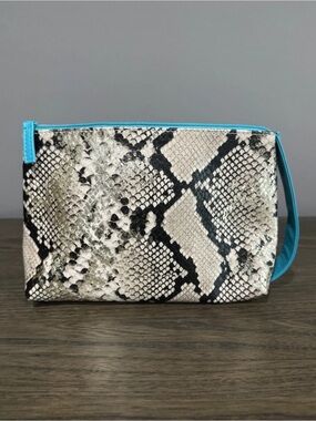 Ulta Snake-Print Makeup Bag with Turquoise Trim